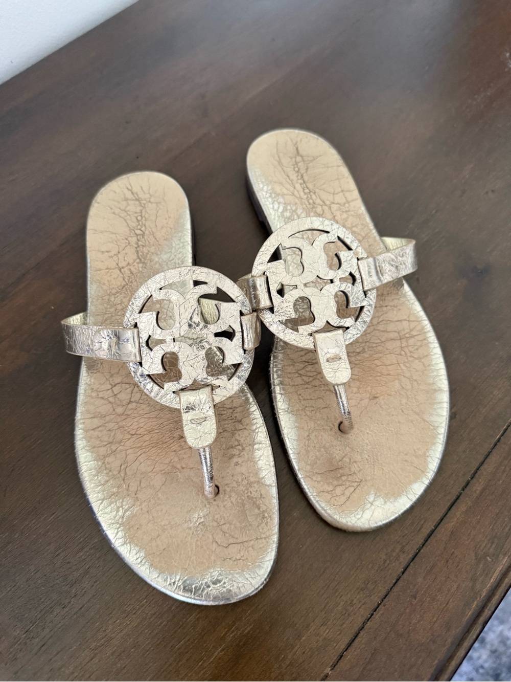 Tory Burch Metallic Gold Logo Thong Sandals
